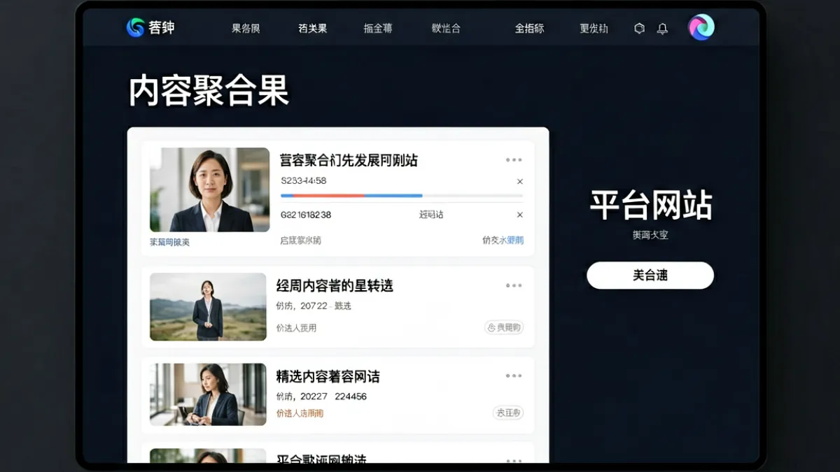 哥去射中文网品牌主视觉，展示平台内容聚合与精选的核心定位，画面以深色背景映衬清晰的中文界面排版